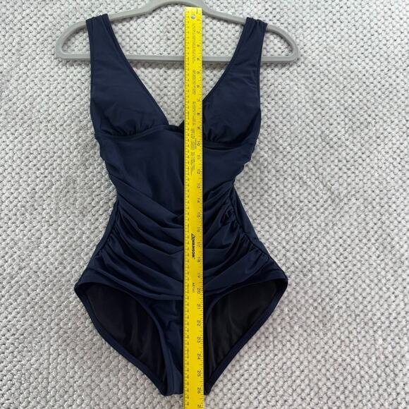 J Crew Swimsuit Women 4 Blue One Piece Plunge Ruched Swimwear Pool Beach - Picture 10 of 16